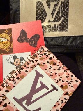 Homemade Louis Vuitton Pink Leopard & Red Accent Spiral Notebooks & Pencil pouch